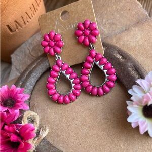 Pink Semi Stone Floral Teardrop Earrings NWT